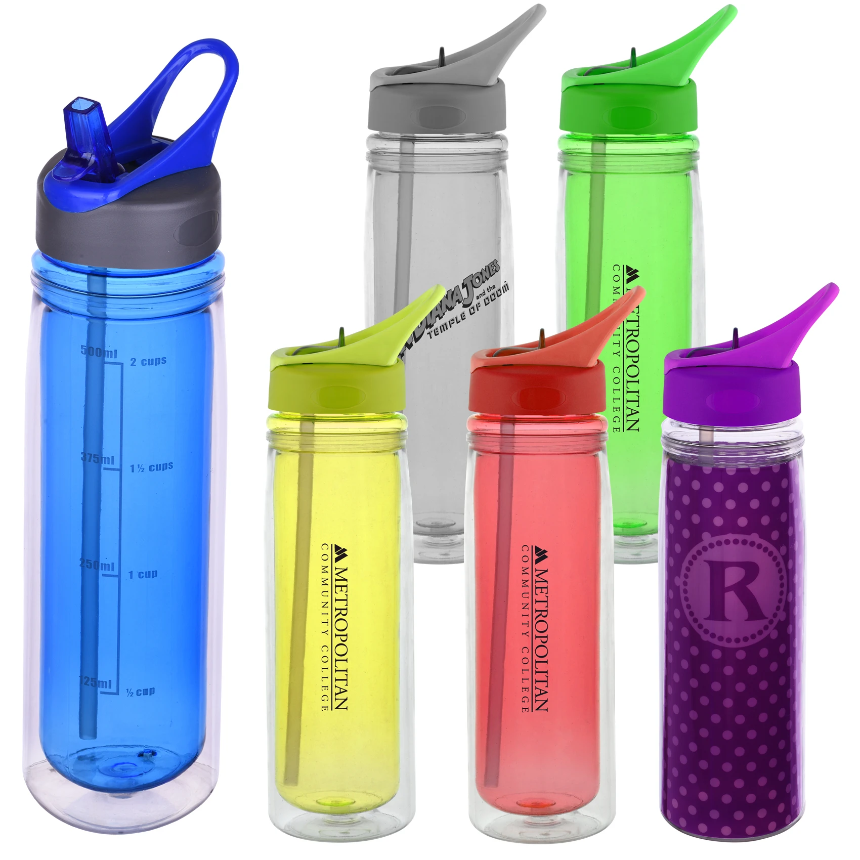500ml Plastic Double Wall Sport Water Bottle Tritan Straw Water Bottle