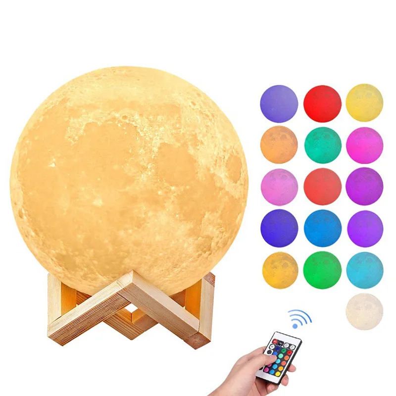 Amazon Hot Sales Touch Control Dimmable 16 Colours Moon Lamp Usb Rechargeable Lunar Led Night Light with Stand for Baby Bedroom