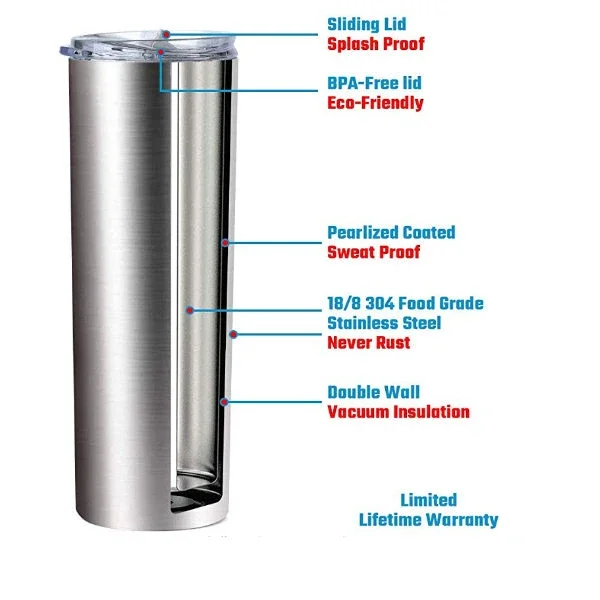 20oz Insulated Cup Wholesale Sublimation Stainless Steel Skinny Tumbler ...