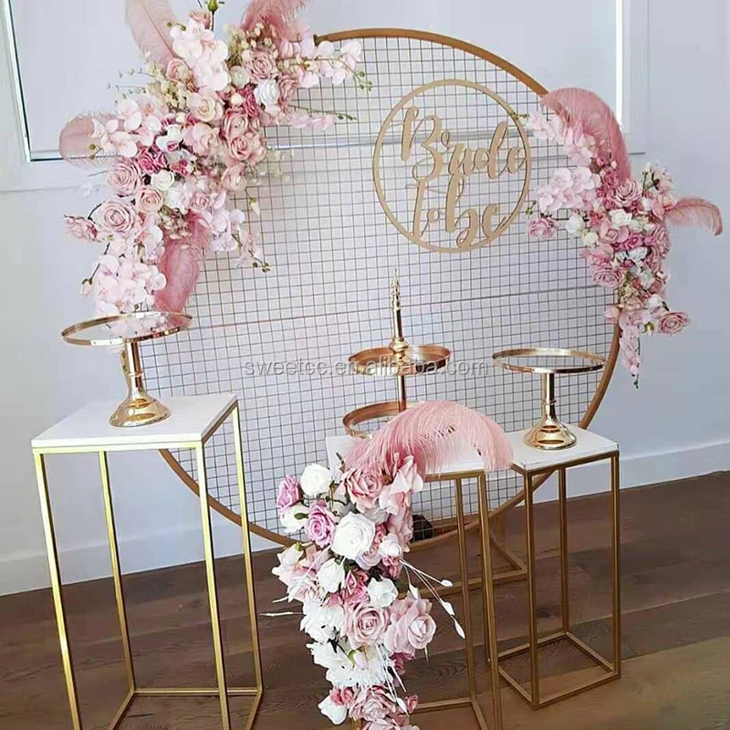 Wholesale Wedding Decoration Metal Circle Grid Stand Gold Round Mesh ...