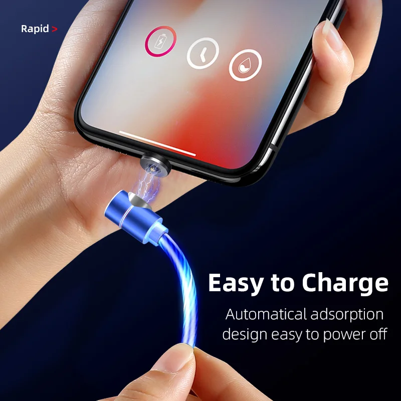 ZICAS Cheap Price For Apple Flowing Light LED Magnetic Charging Cable Mobile Magnet USB Cable Streamer Phone Charger - ANKUX.COM