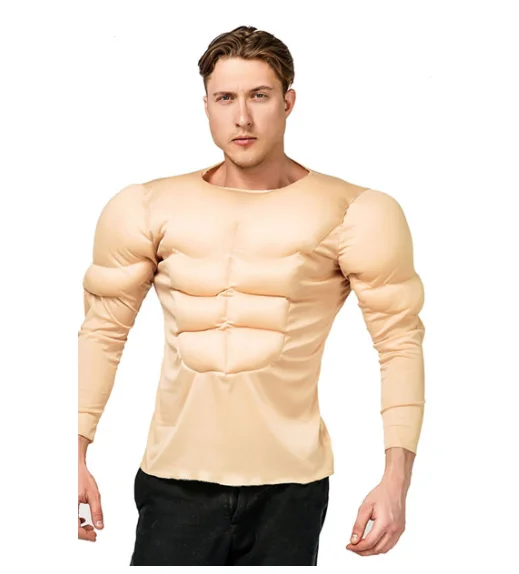 Boys Fake Muscle Shirt Body Suits Chest Pads Costume Kids Abdomen Strong 6 Pack