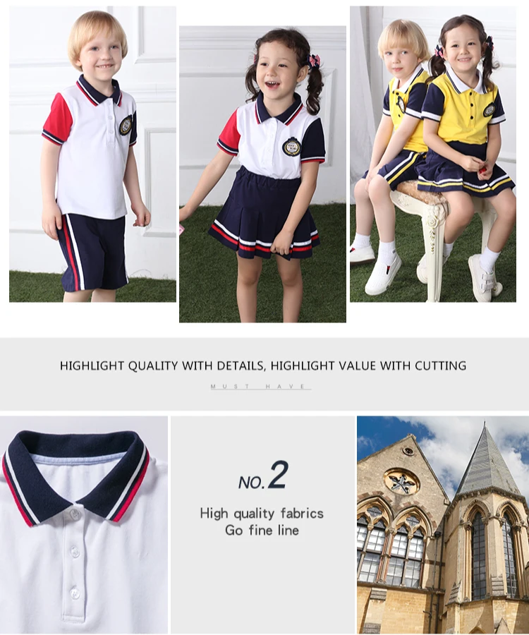 Preschool Summer Shortsleeved Fashion Hit Color Design School Uniform