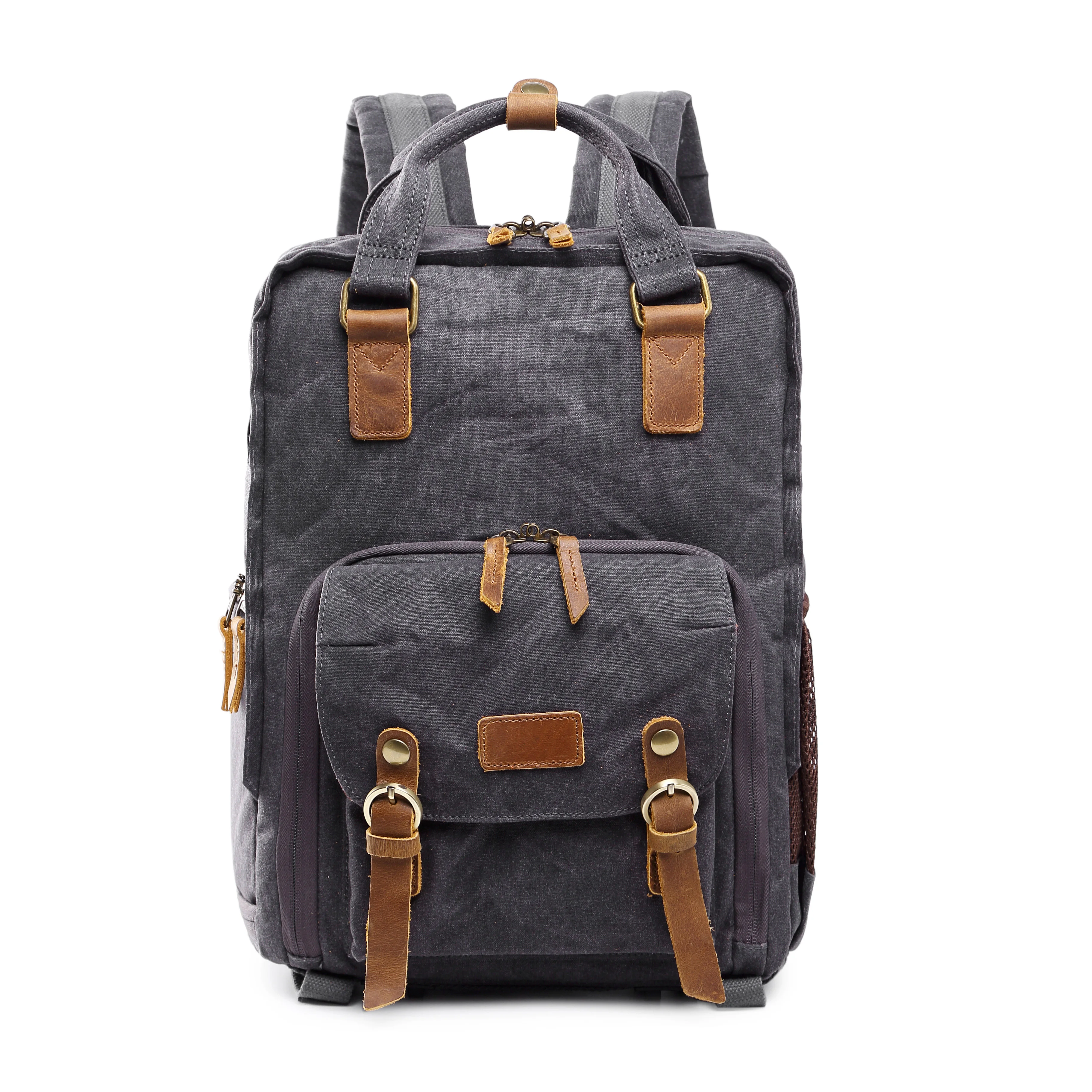 
Waterproof Liansheng waxed canvas leather grey national geographic backpack camera bag 