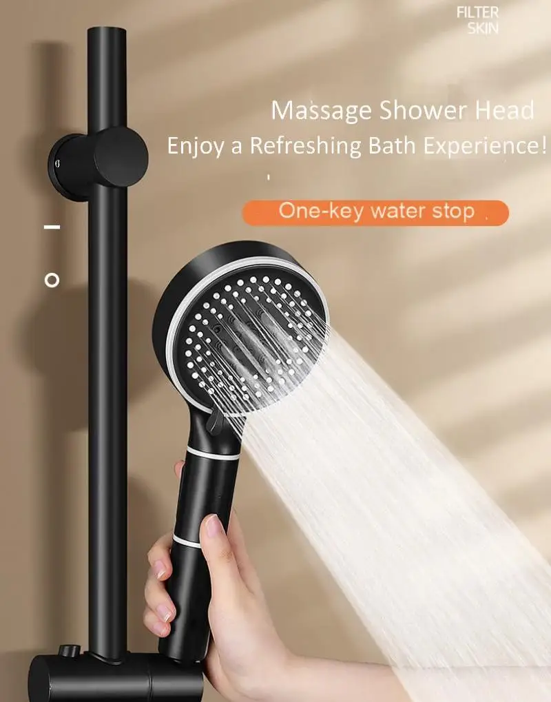 product durable abs large panel 6 mode pressure boosted shower back massage jets one key water stop silicone outlets fine spray-4