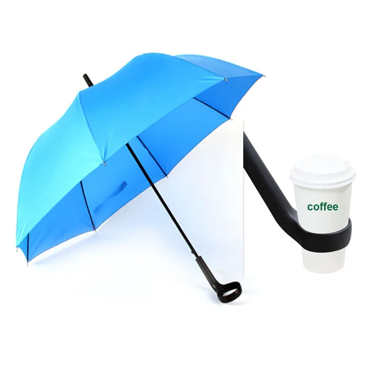 Innovative New Fashion Design Straight Umbrella With Coffee Cup Holder