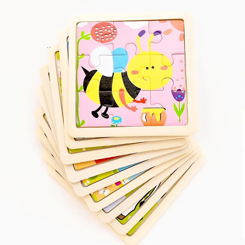 Kids Wooden 3D Animal Cartoon Jigsaw Puzzle Educational Toys 9pcs Mini ...