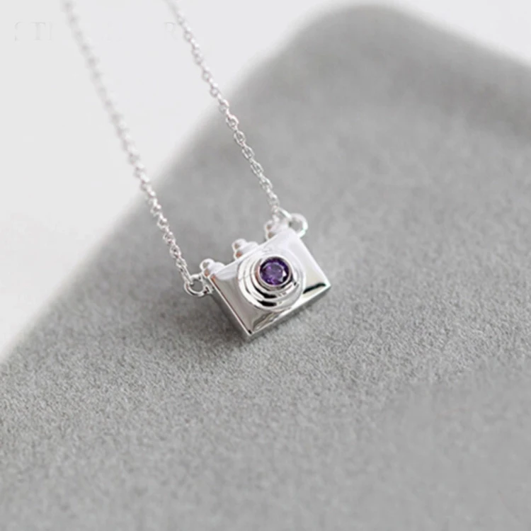 Fashion Dainty Hidden Camera Necklace 925 Sterling Silver Cz Necklace