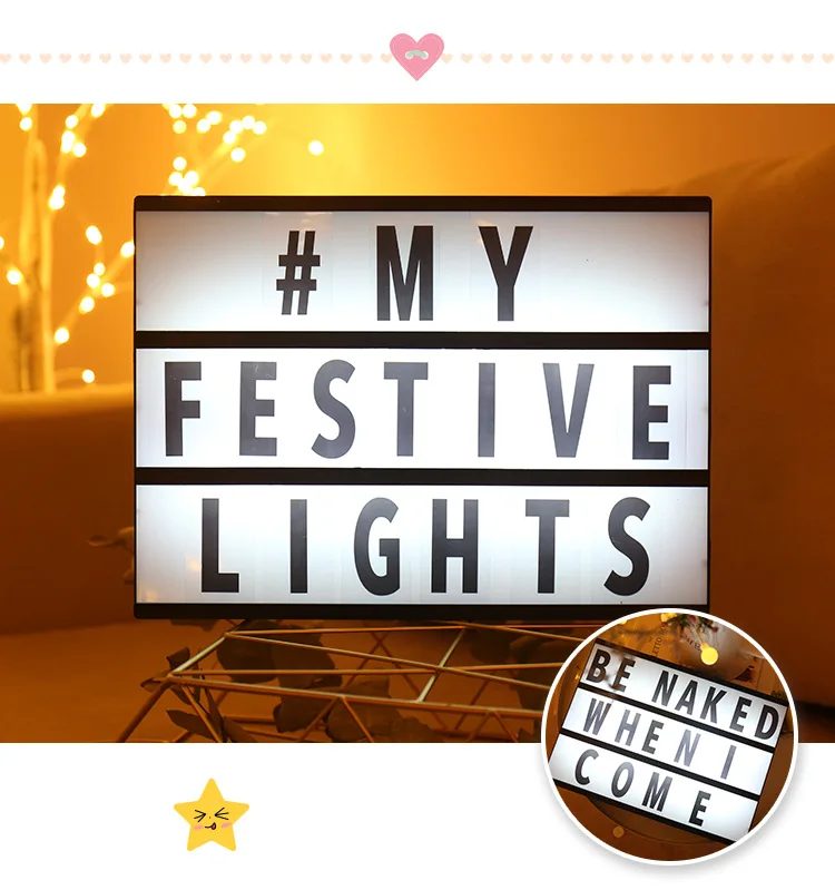 A4 Light Up LED Cinematic Letter Box Xmas Sign Wedding Party Battery/USB Powered 