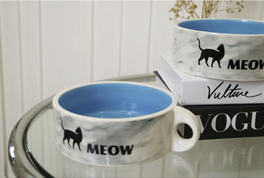 New Design Ceramic Large Diameter Anti-Knock Fashion Eco Friendly Cat Rice Bowl Pet Dog Ceramic Food Water Food Bowl With Handle