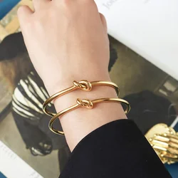 2021 New Waterproof Jewelry 18K Gold Plated Open Bracelet Bangle Stainless Steel Cuff Knotted Bracelets for Women