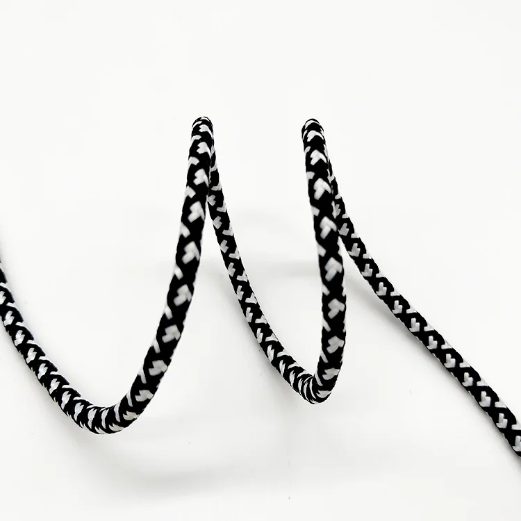 Black And White Round Drawstring Cord For Sportswear Polyester Braided