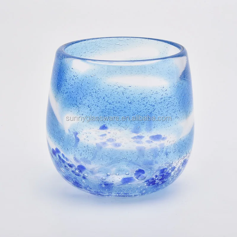unique blue mouth blowing glass candle jars
