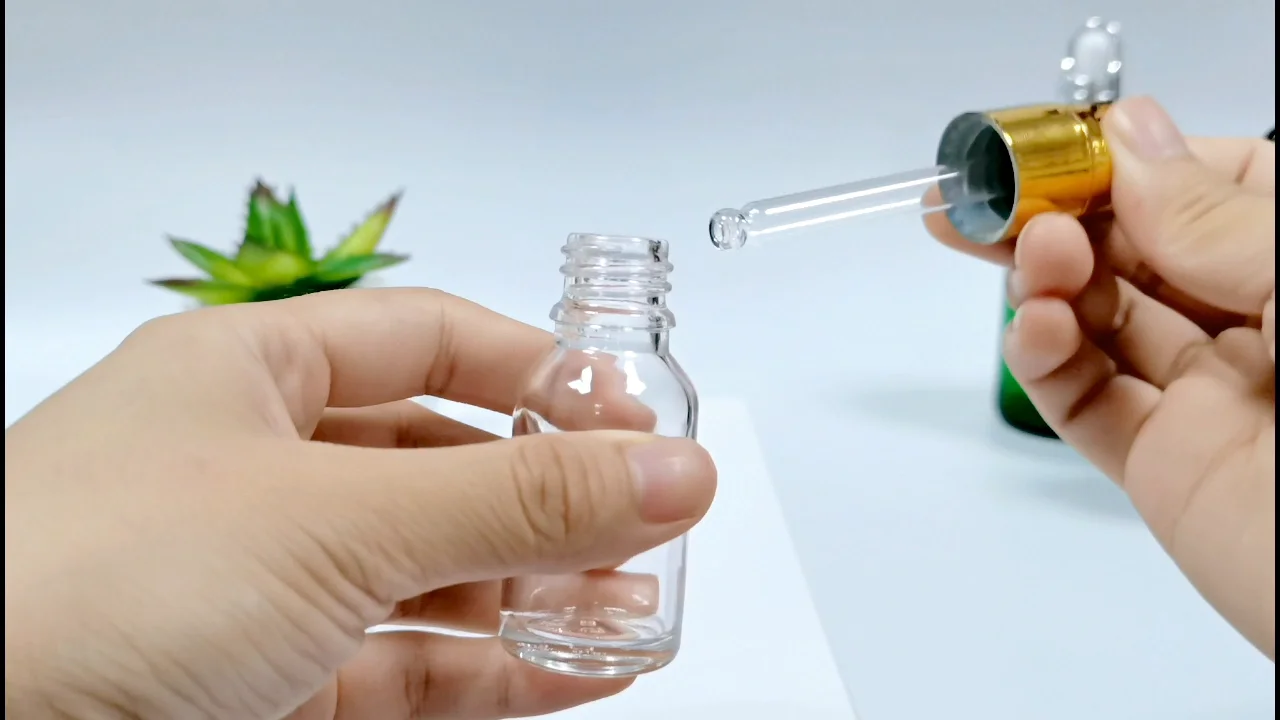 热销10毫升15毫升20毫升绿色玻璃精油滴管瓶配金色配银色花篮滴管帽