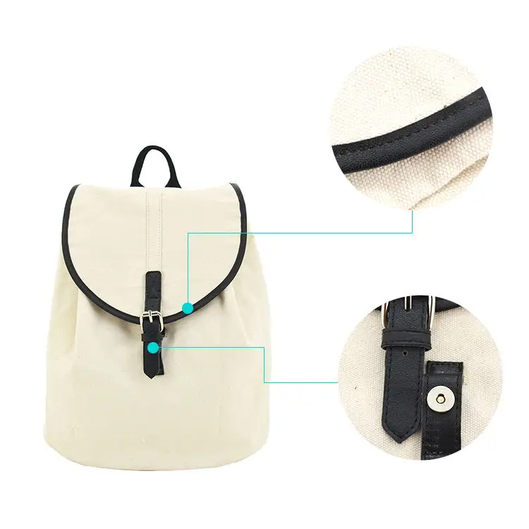 Piping Cotton Canvas Backpack Bag 2020 Eco Friendly Durable Fashionable Heavy High Quality Pu