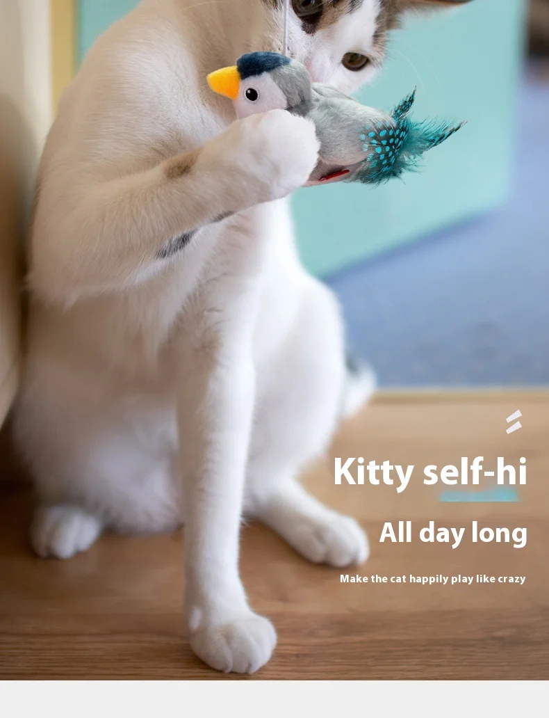 Eco-Friendly for Bestseller Pet Toy Squeaky Bird Plush Cat Wand for Boredom Relief Self-Entertainment Cat Entertainment