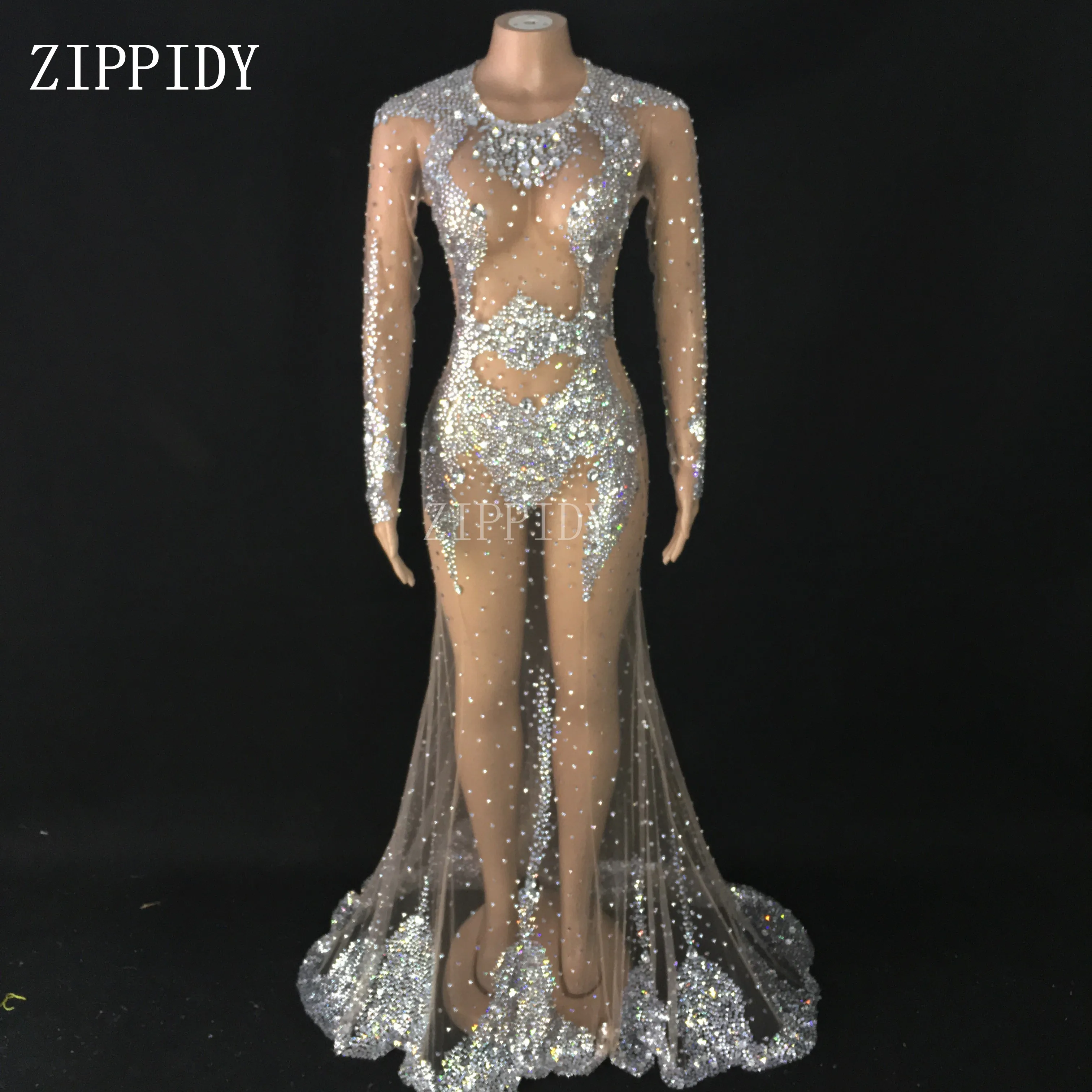 silver see through dress Silver See-through Mermaid African American Prom Gown
