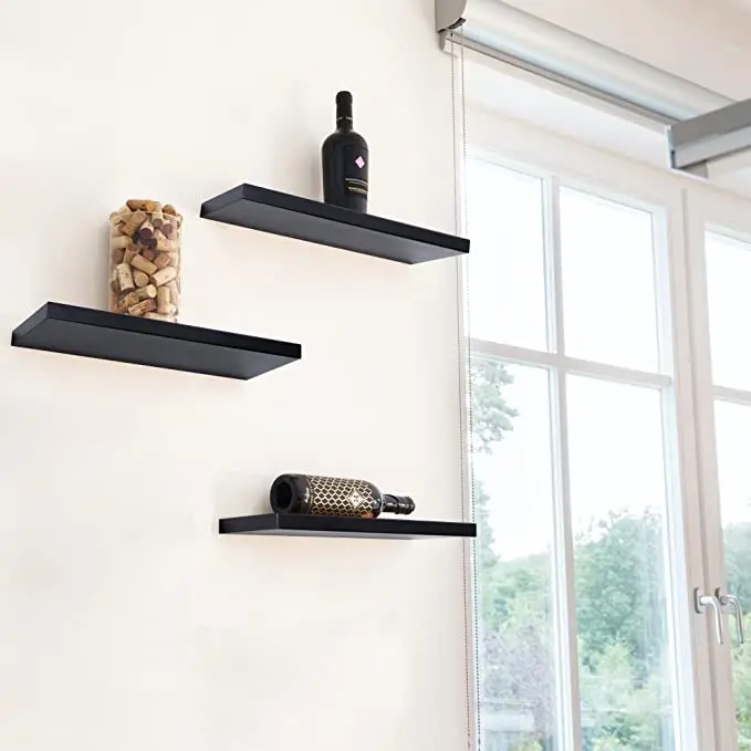 Floating Shelves Black Wood Wall Mounted Shelves For Bedroom Living