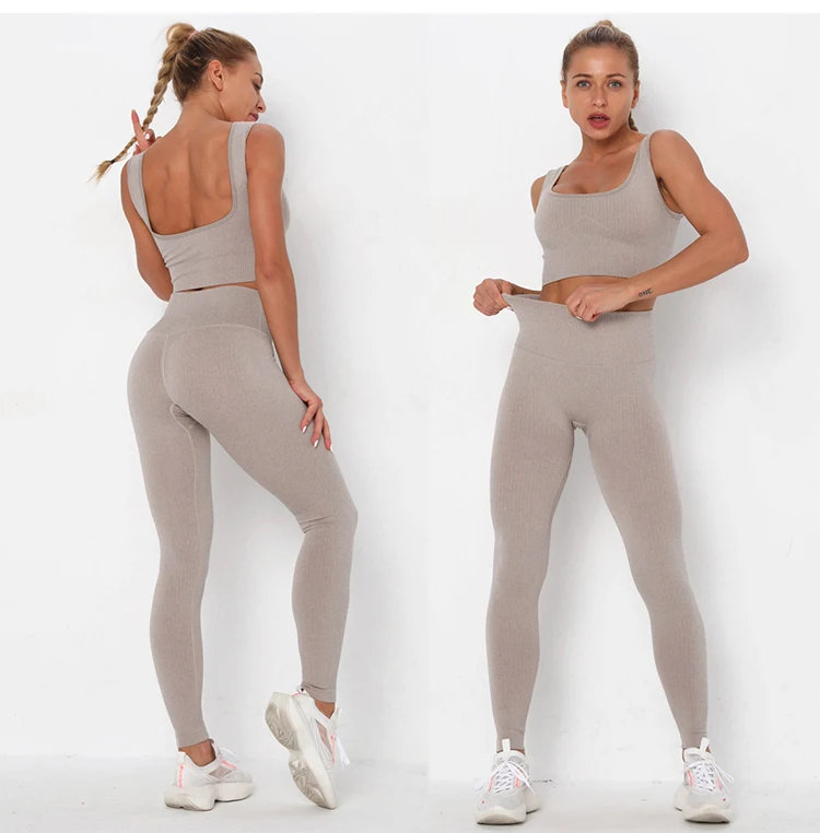2022 Fitness Seamless Yoga Set  Solid Crop Top+Long Pant Athleisure Women Suit Gym Sports Bra+Legging Two Piece Set Sportswear