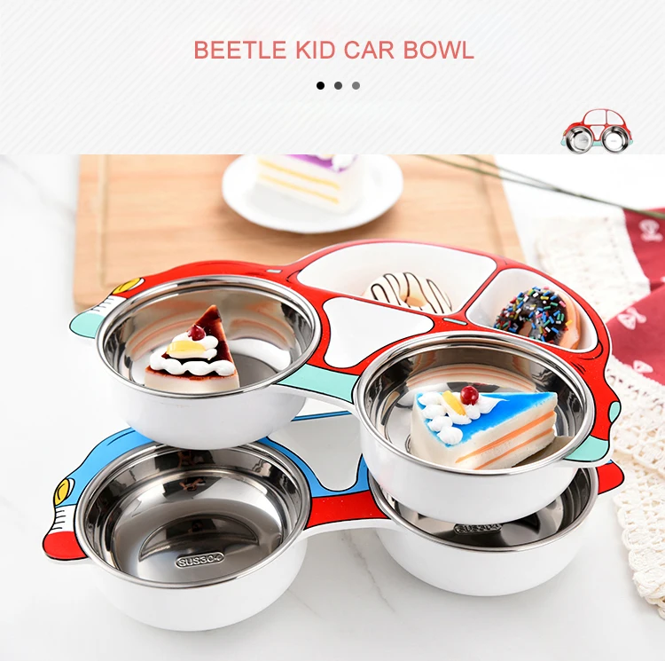 New Product 2021 Kitchen Accessories 3 Pcs Stainless Steel Baby Feeding Plate Spoon Fork Children Tableware Set Dinnerware Sets