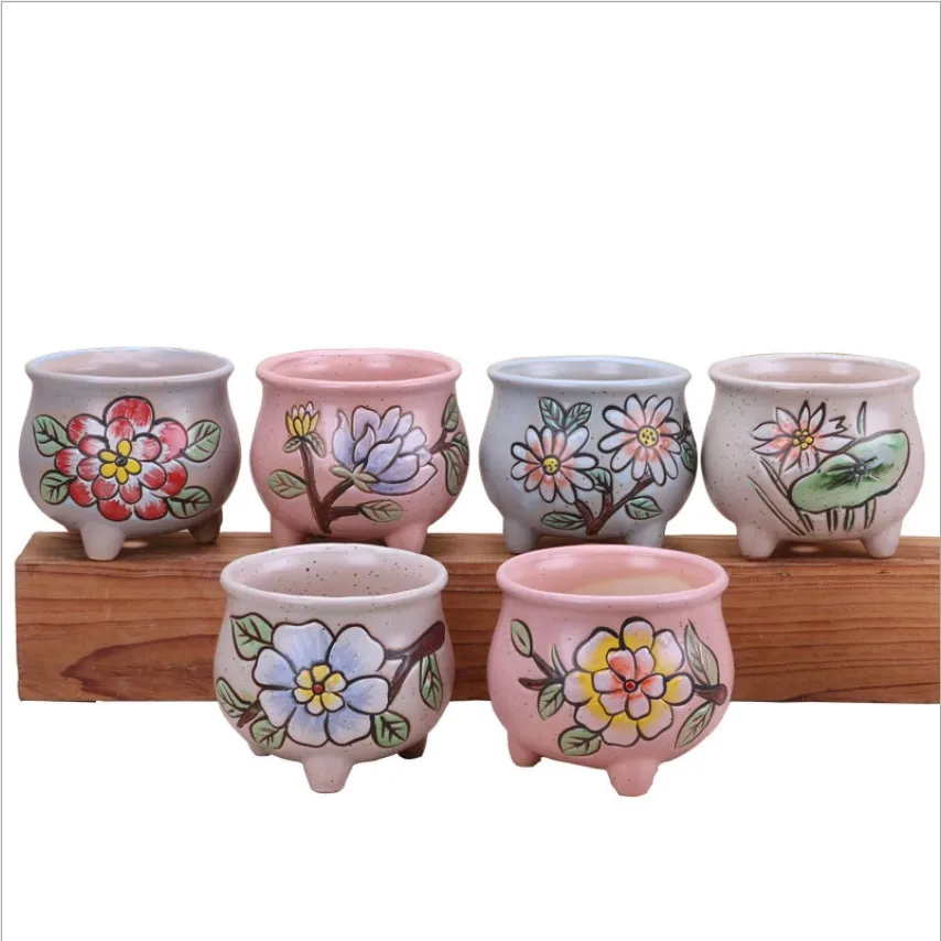 Set Of 3 Ceramic Pots For Plants 4 Inch Catcus Flower Planter Drainage ...