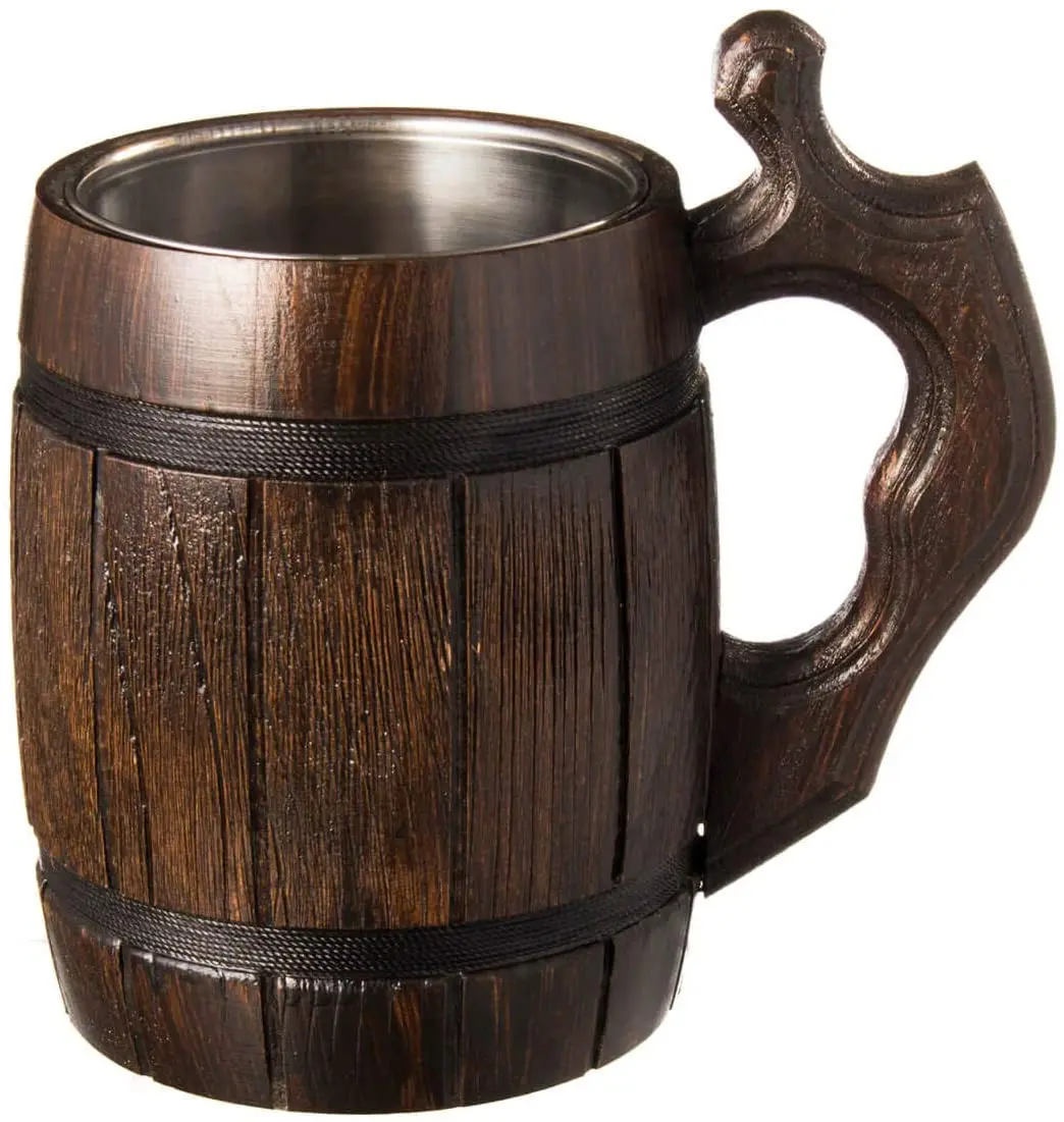 Hot Selling Natural Ecofriendly Handmade Beer Mug Oak Wood Stainless