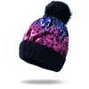 Fall Winter Sequin Knitted Cap New Female Fashion Wind-proof Colorful Ball Hats Korean Style Warm Caps