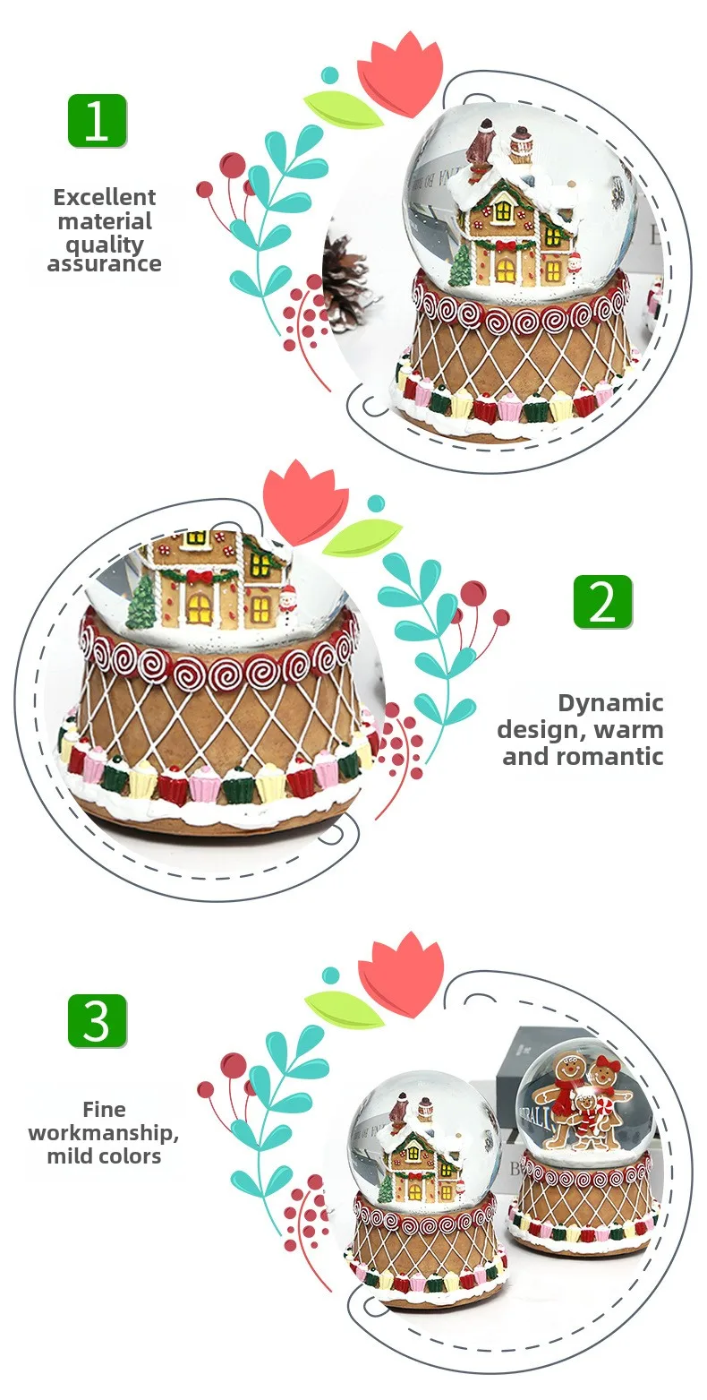 Transparent Crystal Ball Christmas Light Music Box Resin Crafts with Bear Sculpture and Automatic Christmas Snow Globe