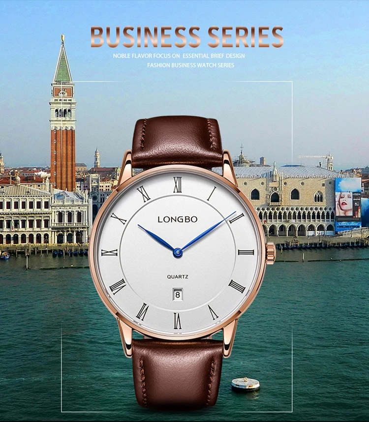 Longbo 5015 Man's Watch Brand Classic Leather Quartz Watches Men 