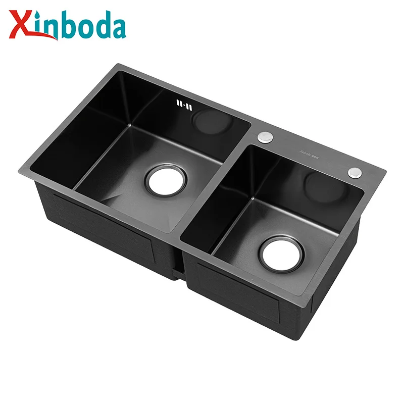 Handmade Multi-Functional Malaysia Black Double Bowl House Kitchen Sink 304 Stainless Steel