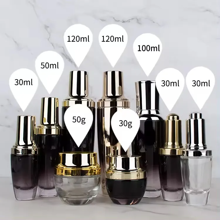 Customized 30g50g30ml50ml100ML120ml fashional glossy container skincare cosmetic set glass bottle packaging set supplier