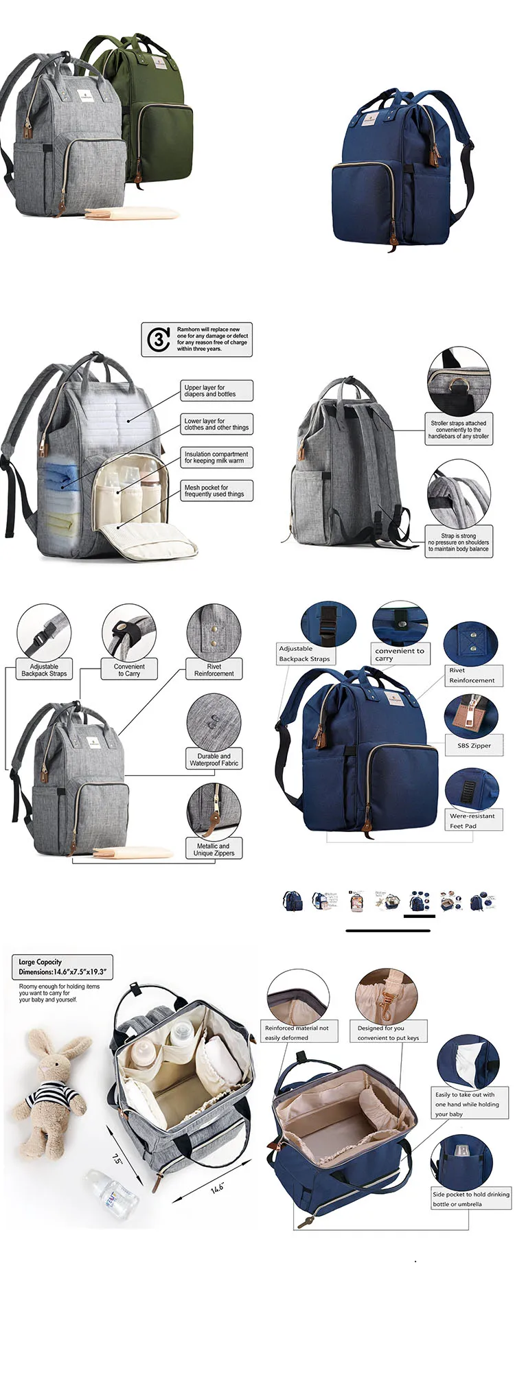 2 in 1 multifunctional travel mommy backpack