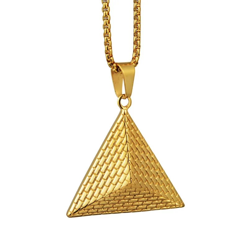 PAURO Stainless Steel Vintage Egyptian Pyramids Pendant Gold Chain for Mens Necklace Wedding Promise