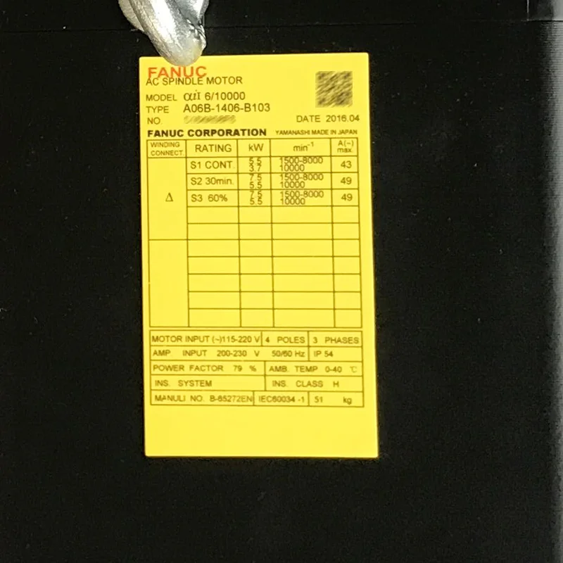 Fanuc Cnc Ac Trục Chính Động Cơ A06B-1406-B103