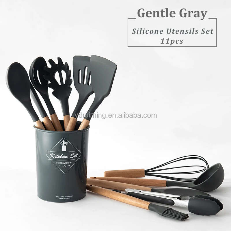 11pcs Silicone Kitchen Utensils With Wooden Handle Silicone Dark Gray Kitchen  Utensils - Buy Fancy Kitchen Utensils,Kitchen Tools And Utensils And Their  Uses,Colorful Silicone Kitchen Utensils Product on Alibaba.com