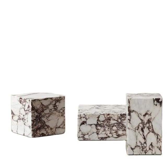 Rose Calacatta Viola Marble Block Plinth Coffee Table Home Decor