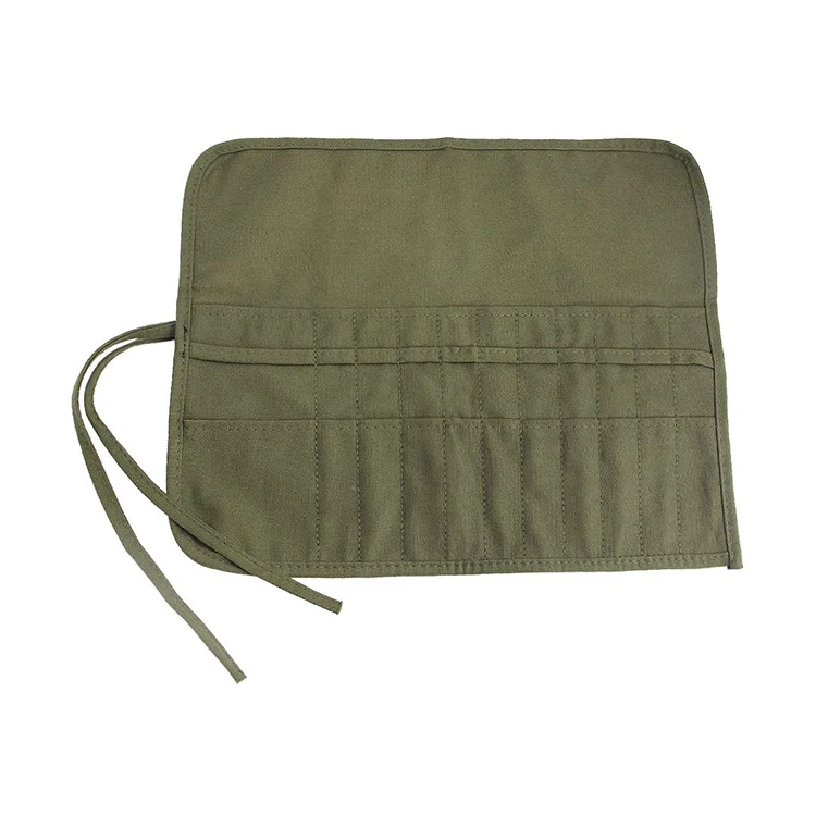 Custom Green Small Tool Pencil Accessory Bag Canvas Roll Up Artist