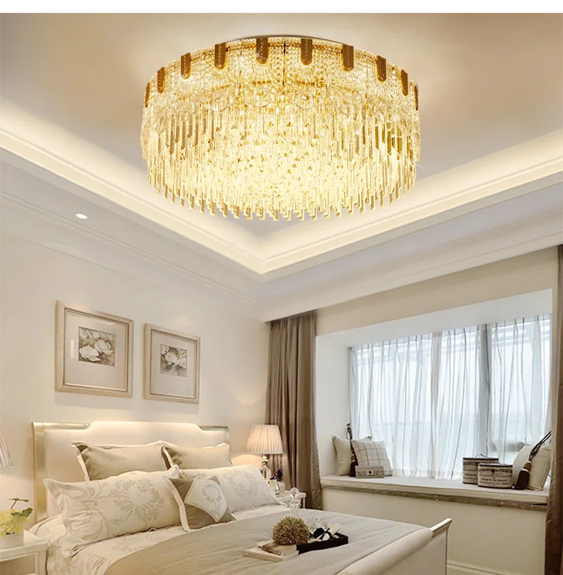Golden home creative atmosphere crystal lamp round living room dining room bedroom lamp modern minimalist lamps led ceiling lamp