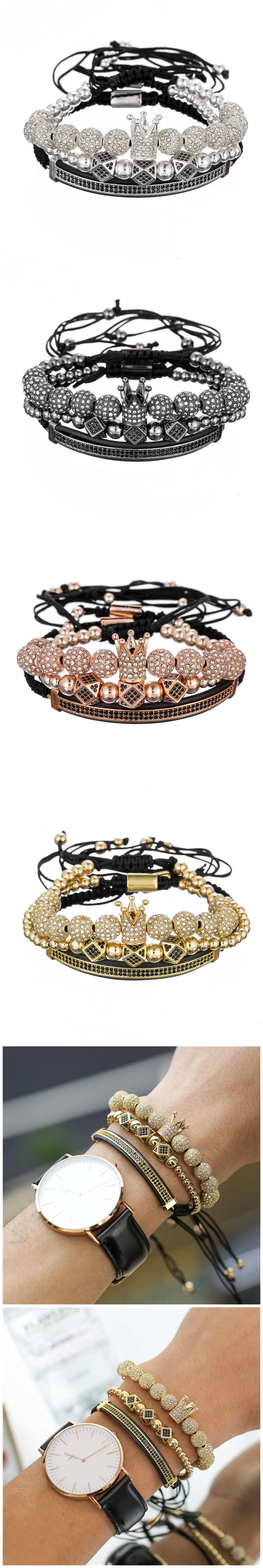 4 Pcs/set Charm Adjustable Crown 6mm Bracelet Bangle Zircon Balls