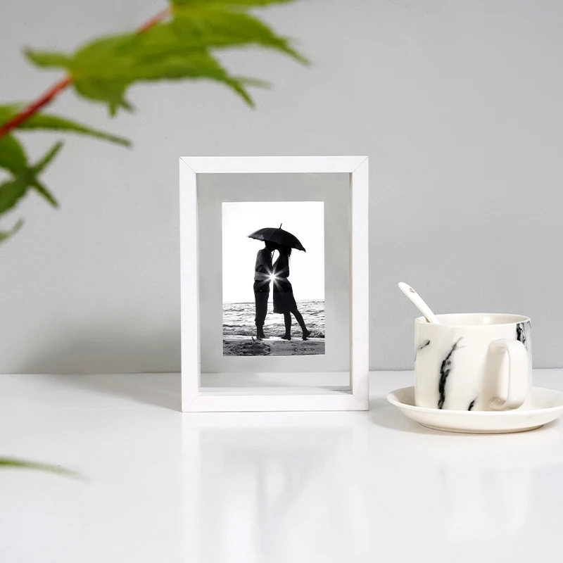 Modern White Marcos Flotantes Double Glass Picture Float Frames