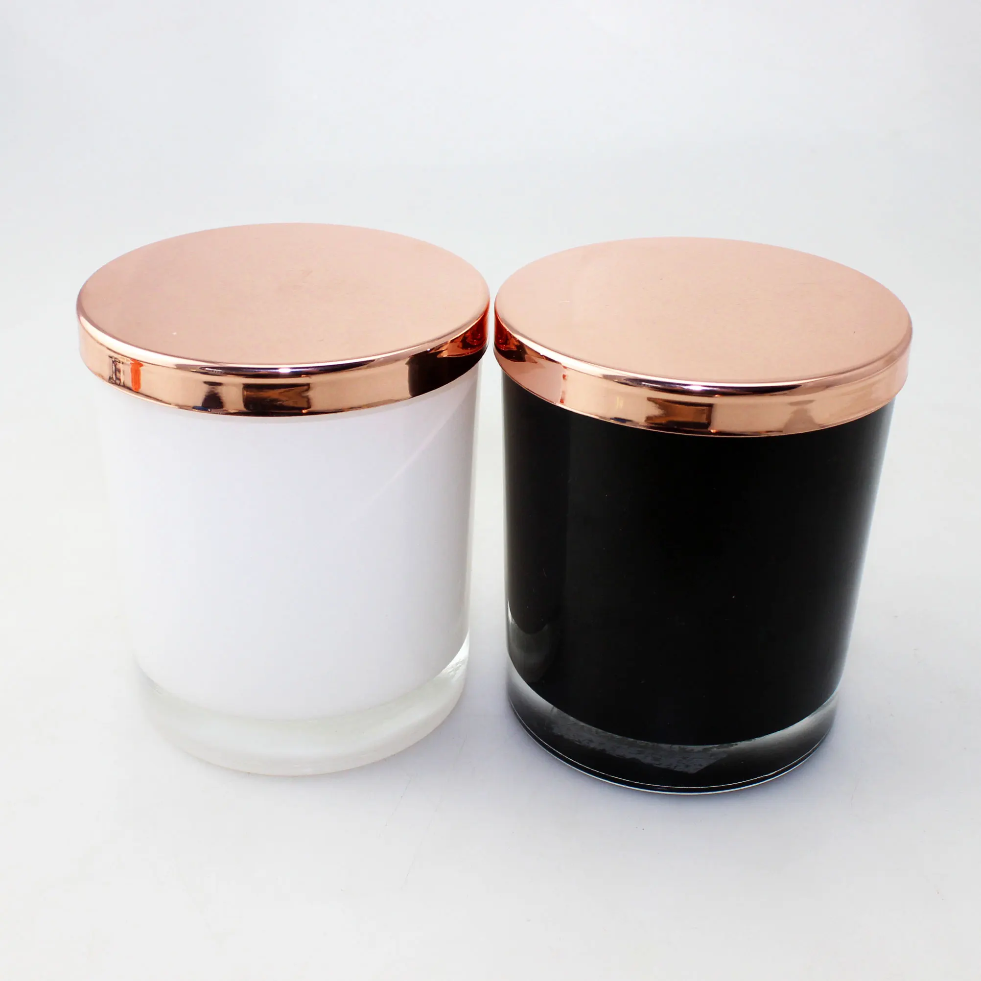 Luxury Wholesale 10oz Spray Shiny Black Glass Candle Jar With Metal