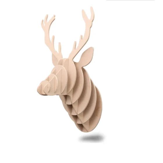 ธรรมชาติ MDF หัตถกรรมปริศนาไม้ Deer HEAD สำหรับ Wall Art