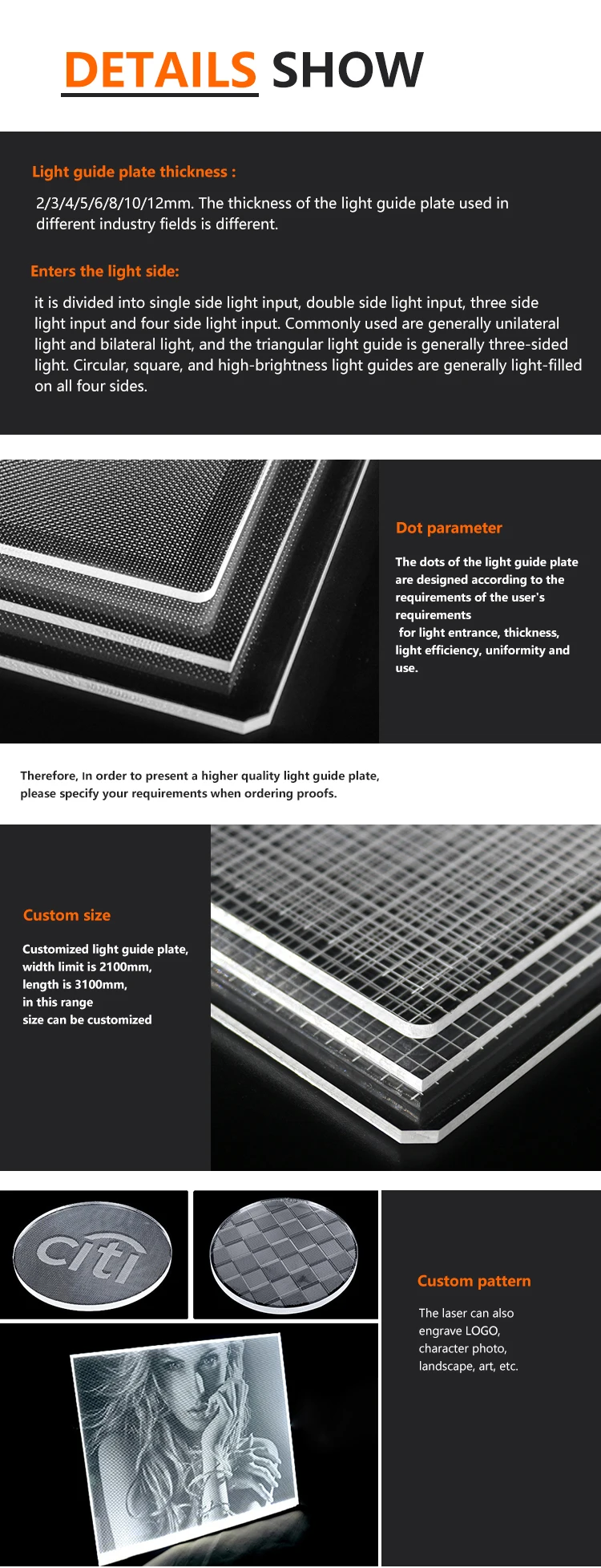 Edge-lit Light Guide Panel LED Acrylic - 50000 Hours Lifespan