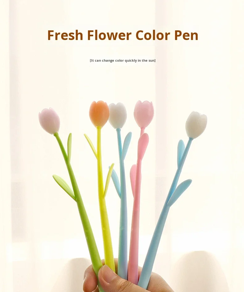 Creative Tulip Flower Gel Pen With Color Changing Ink Black_voghion.com