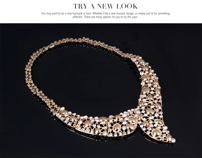 X4240 New Design Alloy Gold Jewelry Set Rhinestones Costume Jewelry Set Fashion African Jewelry Sets Necklace