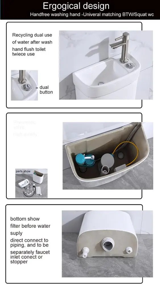 Tanque Doble Japonés Para Wc,Lavabo Inteligente Para Baño,Inodoro Gris