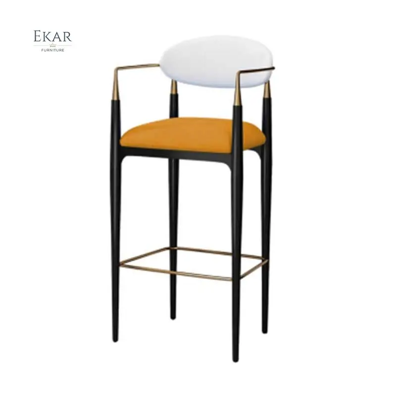 Ekar Furniture Wholesale Luxury Cafe Gold Gilt Metal orange Fabric High Standing Bar Stool Chairs supplier