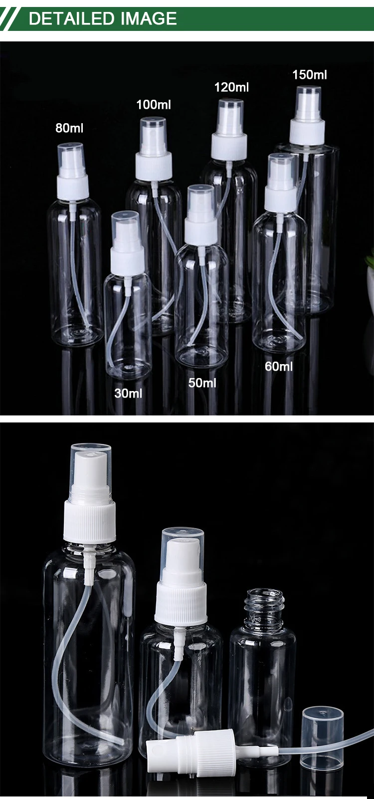 Wholesale 1oz 30ml 50ml 60ml 80ml 100ml 120ml 150ml Alchohols Spray Bottle Empty Transparent
