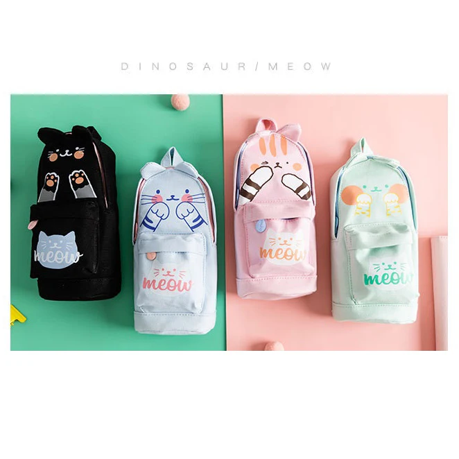 product-GF bags-Cute Lucky Cat and Dinosaur Schoolbag Pencil Bag Cartoon Pen Holder Storage Organize-1