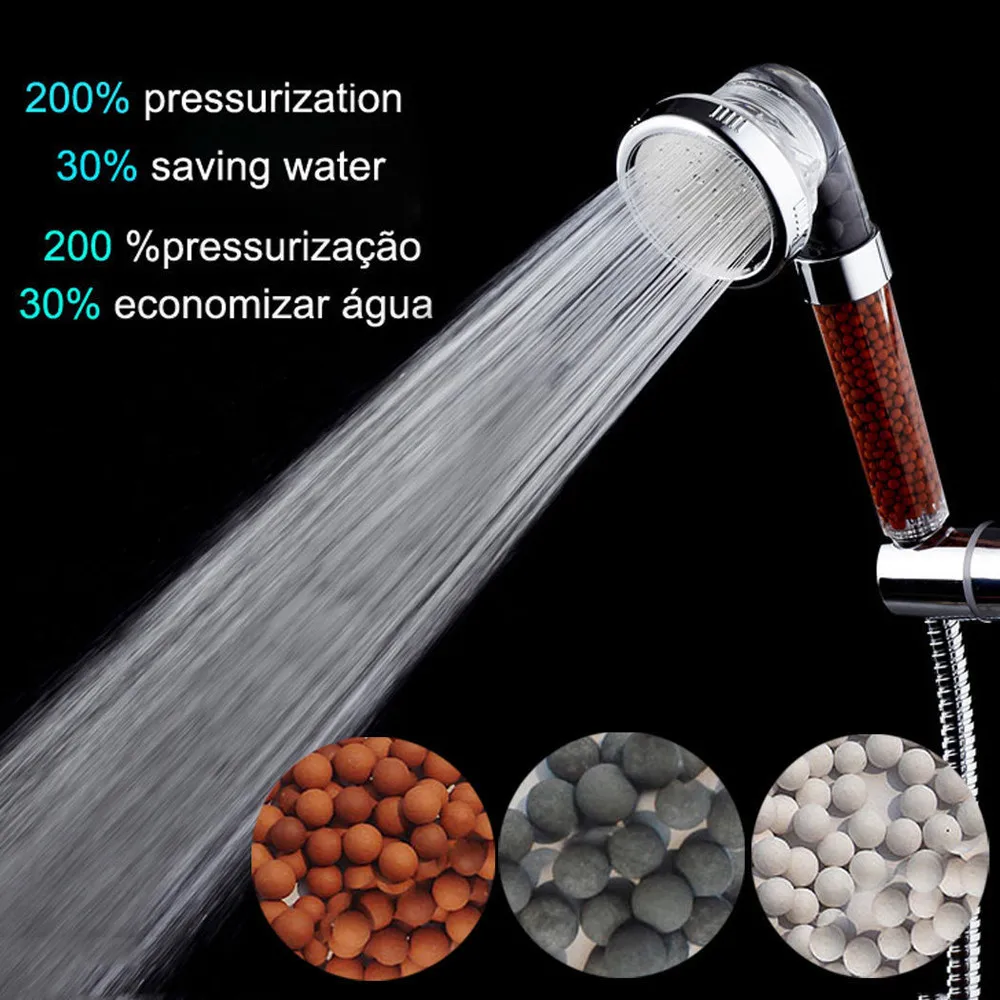 Negative Ion Activated Bath Shower Head High Pressure Boosting Water Saving Filter Balls Beads